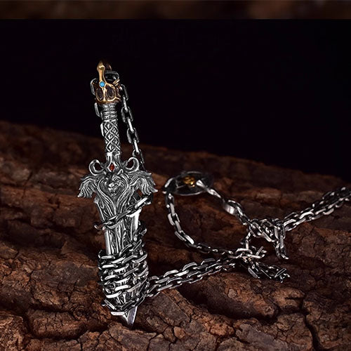 Sword Necklace Sliver Custom Engraved Pendant Necklace for Men