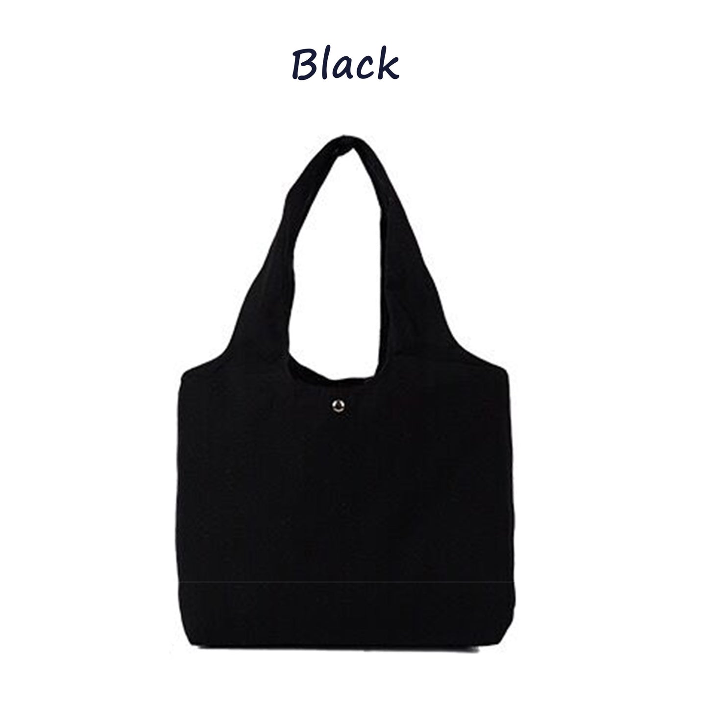 A large canvas tote bag in black color. The bag is empty and has a white background.