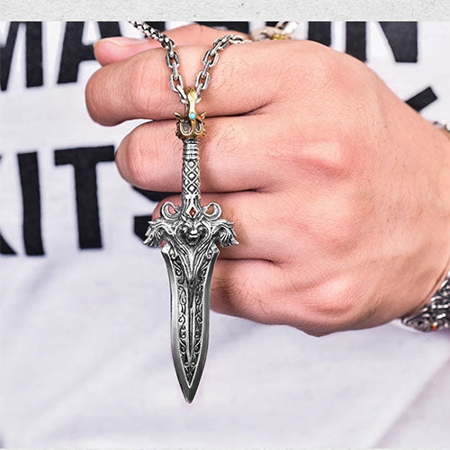 Sword Necklace Sliver Custom Engraved Pendant Necklace for Men