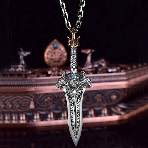 Sword Necklace Sliver Custom Engraved Pendant Necklace for Men