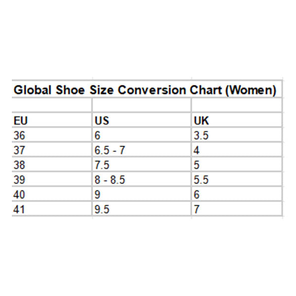 Global shoe size conversion chart for women