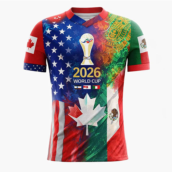 Colorful sports jersey with 2026 World Cup design on a white background